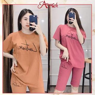 Đồ Bộ Nữ Mặc Nhà Anquachi Thể Thao Đẹp Thun Cotton Nữ Mặc Ngủ Ở Nhà Dễ Thương Quần Lửng Cute A036