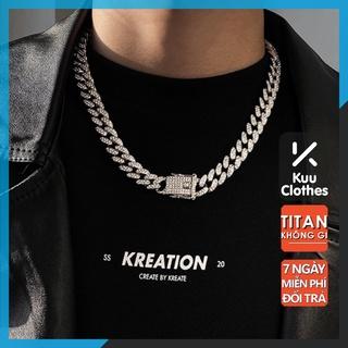 Dây chuyền nam Kèm Vòng Tay Nam Cuban HipHop Kuu Clothes Dạng Chuỗi Xích Đẹp Streetwear Thép Titan - Cuban Đá