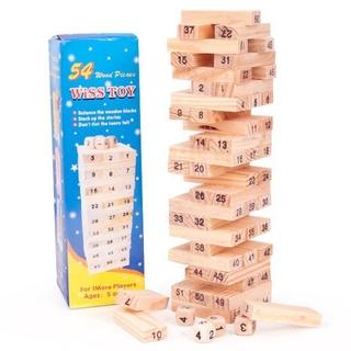 Bộ đồ chơi rút gỗ, trò chơi rút gỗ Wood Toys, kèm 4 xúc xắc chất liệu cao cấp, 54 thanh size bé - size lớn - Soleil shop