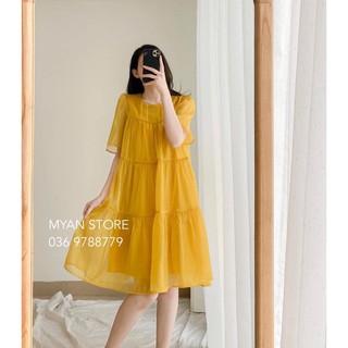 Váy bầu thiết kế dự tiệc cao cấp 🍅 FREESHIP 🍅 đầm bầu dự tiệc cao cấp organza vàng 3 size