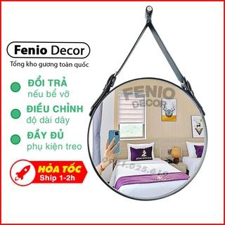 Gương treo tường Gương tròn viền dây da treo trang điểm - 4 MÀU SẮC đẹp để trang trí decor phòng khách phòng ngủ nhà tắm