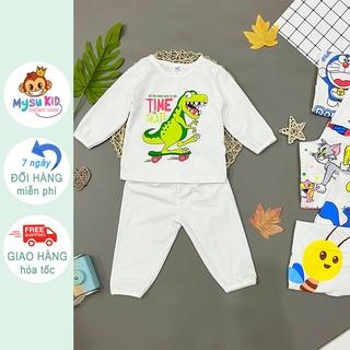 Đồ bộ dài tay cotton 100% Mysu kids - đồ ngủ bé trai,bé gái màu trắng từ 8kg đến 49kg