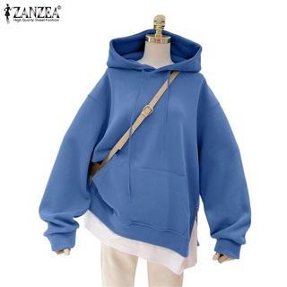 Áo hoodie ZANZEA dài tay màu trơn ấm áp dáng rộng thời trang đường phố cho nữ