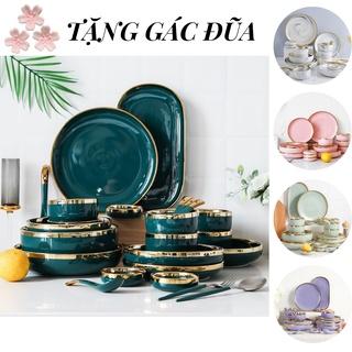 Bộ bát đĩa cao cấp,chén dĩa decor đẹp 26 món viền vàng các màu phong cách Bắc Âu (set dành cho 6 người )