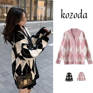 ÁO KHOÁC CARDIGAN LEN NỮ QUẢNG CHÂU HỌA TIẾT HÌNH THOI KIM CƯƠNG TRÁM MÀU ĐEN HỒNG KẺ SỌC PHONG CÁCH HÀN QUỐC ac5