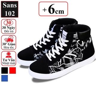 Giày boot nam bốt cổ cao Sans102 sneaker thể thao tăng chiều cao 6cm boots trẻ trung hàn quốc buộc dây họa tiết cá tính