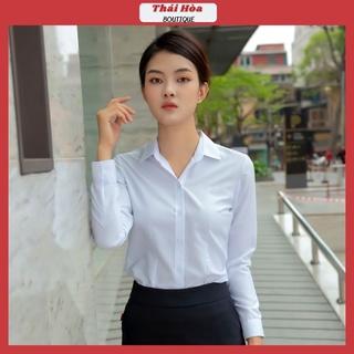 Áo sơ mi trắng nữ tay dài kiểu công sở đẹp bigsize vải cotton Thái Hoà 047-01-01