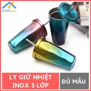 Ly giữ nhiệt inox Thái Lan 500ml có ống hút thép không gỉ bình cốc uống nước để bàn KM22007