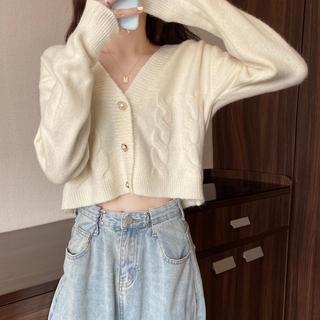 [Mã FATREND18 giảm tới 30k đơn 99k] Áo cardigan cổ chữ V tay dài kiểu croptop thời trang mùa thu trẻ trung cho nữ