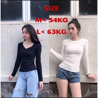 Áo thun nữ TAY DÀI cổ tim, cổ tròn  có size đến 65kg BH boutique chất vải  mềm mịn co giãn ôm body nhiều màu đen,trắng