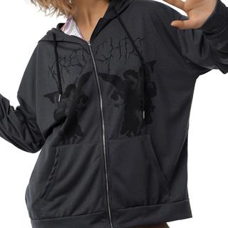 Áo Hoodie Tay Dài Dáng Rộng In Họa Tiết Có Túi Và Khóa Kéo Áo mỏng Laa8-Yh Cho Nữ