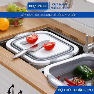 Chậu rửa gấp gọn kèm thớt đa năng - Chậu kiêm thớt gấp gọn cao su, mặt nhựa cứng