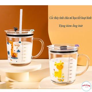 [Mã SKAMLS0512 giảm 20000 đơn 0Đ] Cốc Thủy Tinh Chia ML Họa Tiết Hoạt Hình Kèm Ống Hút 00837