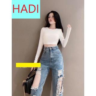 [ FREESHIP ] QUẦN BAGGY JEAN NỮ LƯNG CAO MÀU XÁM ĐEN RÁCH TE TUA CAO CẤP HADI-NL137 ĐEN