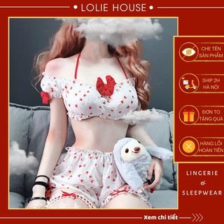 Bộ đồ ngủ Dâu tây trễ vai Dễ thương - Set ngủ Dâu tây sexy gợi cảm LOLIE HOUSE - SS5