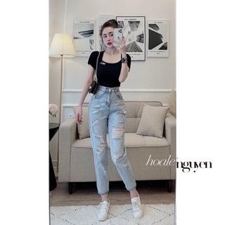 Quần baggy jean nữ rách tua rua lưng cao siêu chất Lê Huy Fashion MS 29