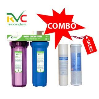 <GIÁ SỐC> COMBO Bộ lọc nước sinh hoạt, Máy lọc nước, Bộ lọc thô 2 cấp 20C3 + Bộ 2  lõi lọc PP và CTO 10 inch