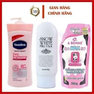 COMBO Dưỡng Thể VASELINE+Kem tắm trắng SNOW WHITE SECRET KEY+Muối Tẩy Tế Bào Chết A BONNE