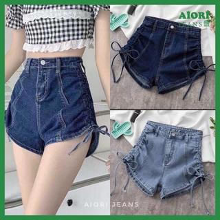 Quần Short Jean Nữ Aiori Denim Lưng Cao Ống Rộng Phối Dây Rút Thời Trang Co Giãn Cao Cấp, Thoáng Mát, Mềm Mịn