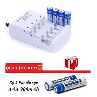 Combo Bộ sạc đa năng 4 khe và 4 pin tiểu sạc AA 1200mAh TẶNG KÈM 2 Pin AAA 900mAh (Doublepow)