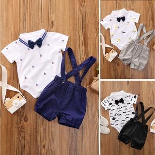 Set áo liền quần vải cotton mềm màu trơn phối quần yếm thời trang mùa hè năng động xinh xắn cho bé trai