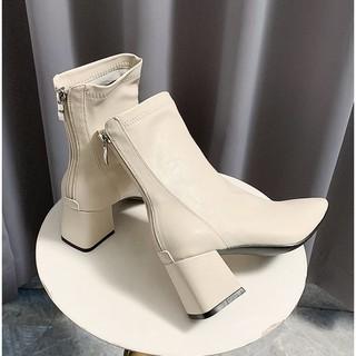 Bốt nữ cao cổ WOMEN STORY giày Boots da mềm lót nỉ khóa sau cao cấp boot mũi vuông boost lửng thời trang đế 6 cm 2021