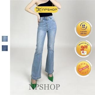 Quần jean nữ ống loe NPSHOP lưng cao cạp 2 nút, quần bò loe nhẹ ống suông cao cấp JN005