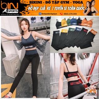 Set bộ tập gym yoga thể thao nữ, áo bra kèm mút, quần dài funny pink Bin Sport BD140