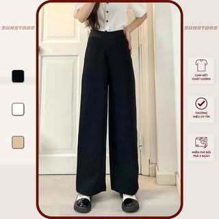 Quần ống rộng nữ lưng cạp cao vải culottes khoá sườn dáng suông dài chất dày màu đen be OriPant - Sunstore