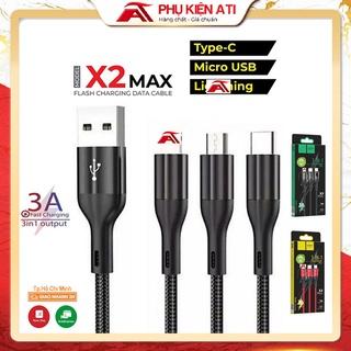 Cáp sạc nhanh 3 đầu Hoco + Micro USB + Type-C -Bọc dù X2 Max-Hàng[BH 1 ĐỔI 1]