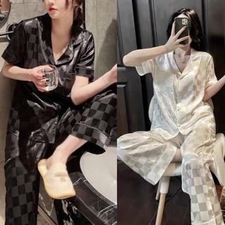 Đồ Bộ Nữ Pijama Mặc Nhà, Bộ Ngủ Dễ Thương Áo Cộc Quần Dài Chất Vải Lụa Gấm Mềm Mịn Thiết Kế Thời Trang Cao Cấp