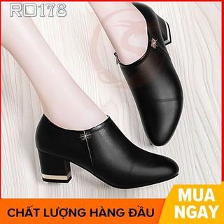 Giày boot bốt nữ cổ thấp 5 phân hàng hiệu rosata hai màu đen đỏ ro178