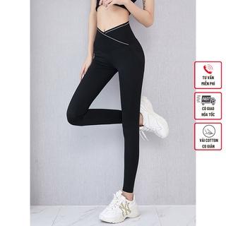 Quần legging nữ dài cạp chéo lưng cao gen bụng vải thun cotton co giãn ôm bó Geleva LEG421