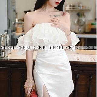 Váy Tiểu Thư Trễ Vai Cổ Yếm Chất Vải Ren Cao Cấp Phối Tơ Nến Lót Lụa Dáng Chữ A Họa Tiết Độc Đáo NV310