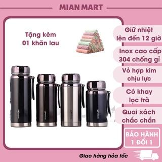 Bình nước giữ nhiệt inox MIAN MART - Dung tích 600/780/1000/1200ML INOX cao cấp - BH 3 tháng tặng kèm khăn lau siêu thấm