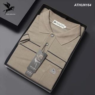 Áo thun nam có cổ trung niên vải cotton xịn loại áo thun nam form rộng rãi cho người lớn tuổi có túi Vitin ATHUN16