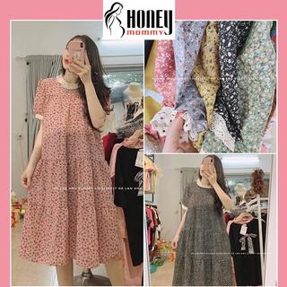Váy Bầu Hoa Nhí Cổ Ren Mùa Hè Ngắn Tay Thiết Kế Xinh Xắn Vintage HD2821 Honey Mommy Đầm Bầu Công Sở Dáng Dài