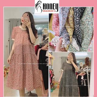 Váy Bầu Hoa Nhí Cổ Ren Mùa Hè Ngắn Tay Thiết Kế Xinh Xắn Vintage HD2821 Honey Mommy Đầm Bầu Công Sở Dáng Dài