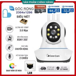 Camera ip Carecam 3 Anten 3.0MP LED Quay đêm có màu | Yoosee 3 râu Siêu nét 2.0MP