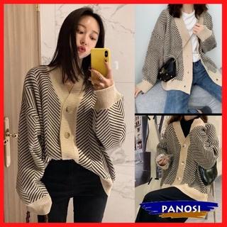 Áo khoác cardigan áo khoác len nữ họa tiết sọc chéo xương cá form rộng chất dày dặn hàng đẹp PANOSI - A672