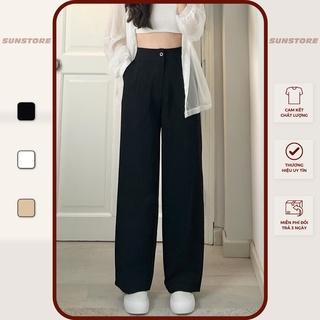 Quần culottes ống rộng suông dài chất dày cao cấp lưng cao cài nút Sun pant hình thật