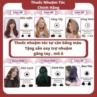 Thuốc nhuộm tóc màu xanh đen xanh rêu nâu tây nâu sữa hồng nâu khói sáng đỏ dâu kèm oxy trợ nhuộm găng tay