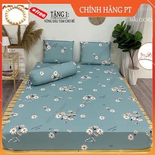 Bộ ga chống thấm kèm vỏ gối cao cấp chính hãng PT 100% cotton phủ nano kháng khuẩn (mẫu cúc họa mi)