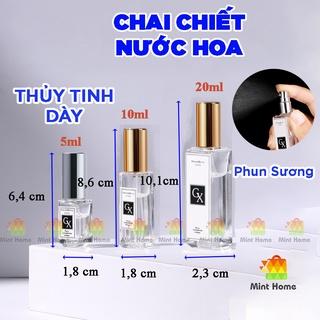 Chai chiết nước hoa, dung dịch, toner, lọ chiếc hình trụ vuông dạng xịt phun sương 5ml - 10ml - 20ml loại thủy tinh dày