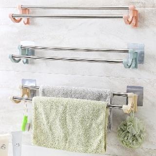 Giá Treo Khăn, Quần Áo 2 Thanh Inox Dán Tường Xinh Xắn Có Móc