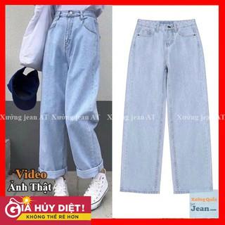 Quần Jeans Nữ Simple Jeans Lưng Cao Dáng Suông Ống Rộng Ulzzang Cực Chất - 420