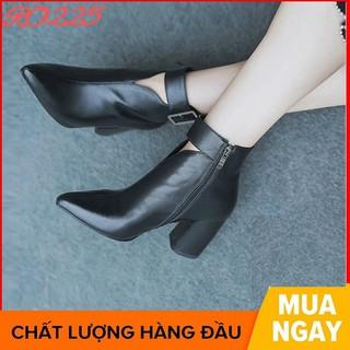 Giày boot bốt nữ cổ thấp 7 phân hàng hiệu rosata màu đen thời trang ro225