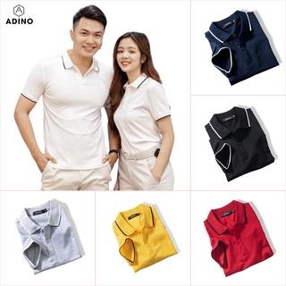 Áo polo nam nữ áo polo đôi áo polo nhóm ADINO 6 màu phối viền vải cotton co giãn dáng công sở slimfit hơi ôm trẻ trung