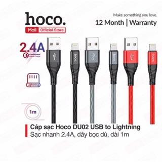 Cáp sạc nhanh và truyền dữ liệu lightning Hoco DU02 cho iPhone 12 pro max, sạc nhanh cáp bọc dù chống đứt, chống gãy gập