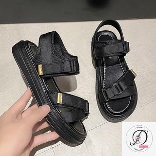 Giày sandal nữ dép quai hậu học sinh kiểu dáng hàn quốc QUAI CHÉO đế bằng 2.5 cm màu đen/kem